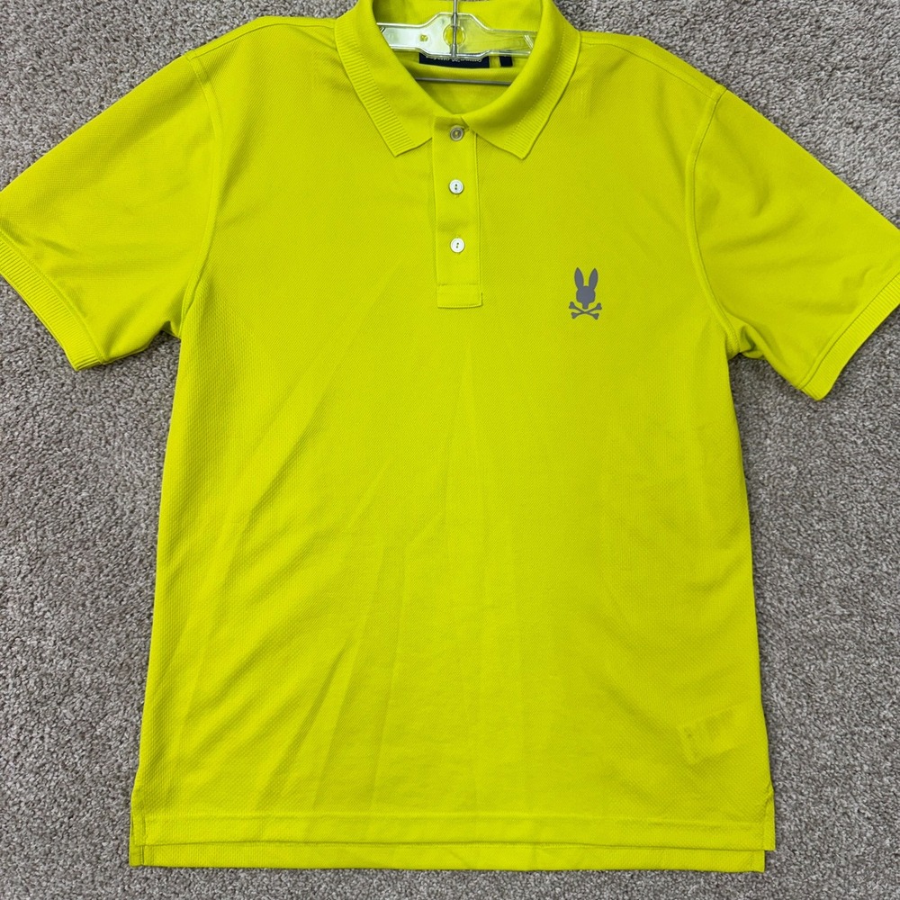 Psycho Bunny Polo Shirt Mens 5 Large Neon Yellow Reflective Logo EUC